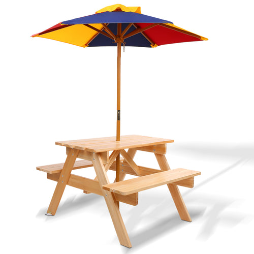 Keezi Kids Wooden Picnic Table Set with Umbrella - KRE Group