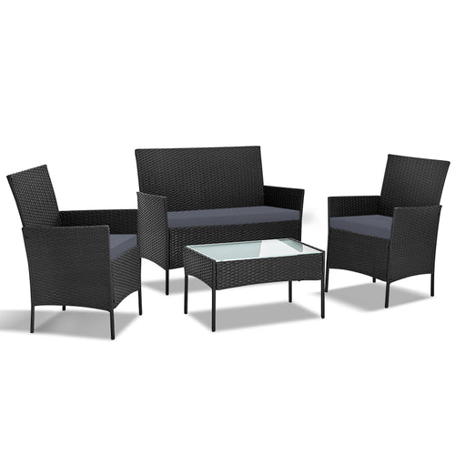 Gardeon 4-piece Wicker Outdoor Set - Black - KRE Group