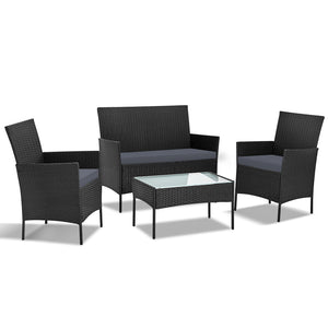 Gardeon 4-piece Wicker Outdoor Set - Black - KRE Group