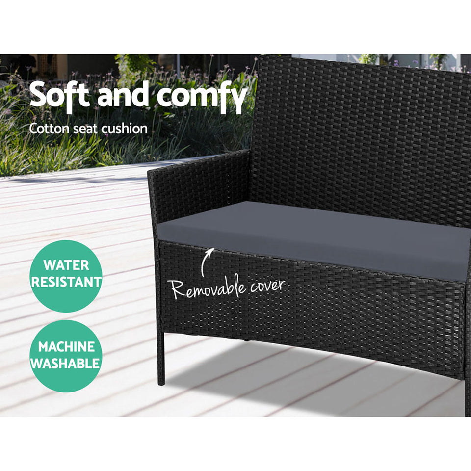 Gardeon 4-piece Wicker Outdoor Set - Black - KRE Group