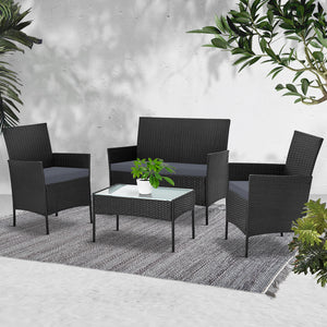 Gardeon 4-piece Wicker Outdoor Set - Black - KRE Group