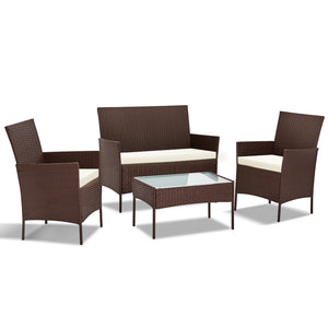 Gardeon 4-piece Wicker Outdoor Set - Brown - KRE Group