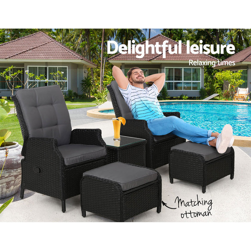 Gardeon Recliner Chairs Sun lounge Setting Outdoor Furniture Patio Garden Wicker - KRE Group