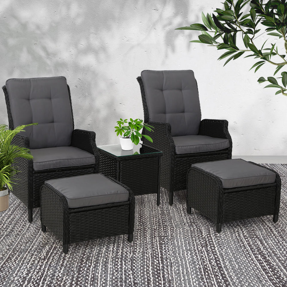 Gardeon Recliner Chairs Sun lounge Setting Outdoor Furniture Patio Garden Wicker - KRE Group