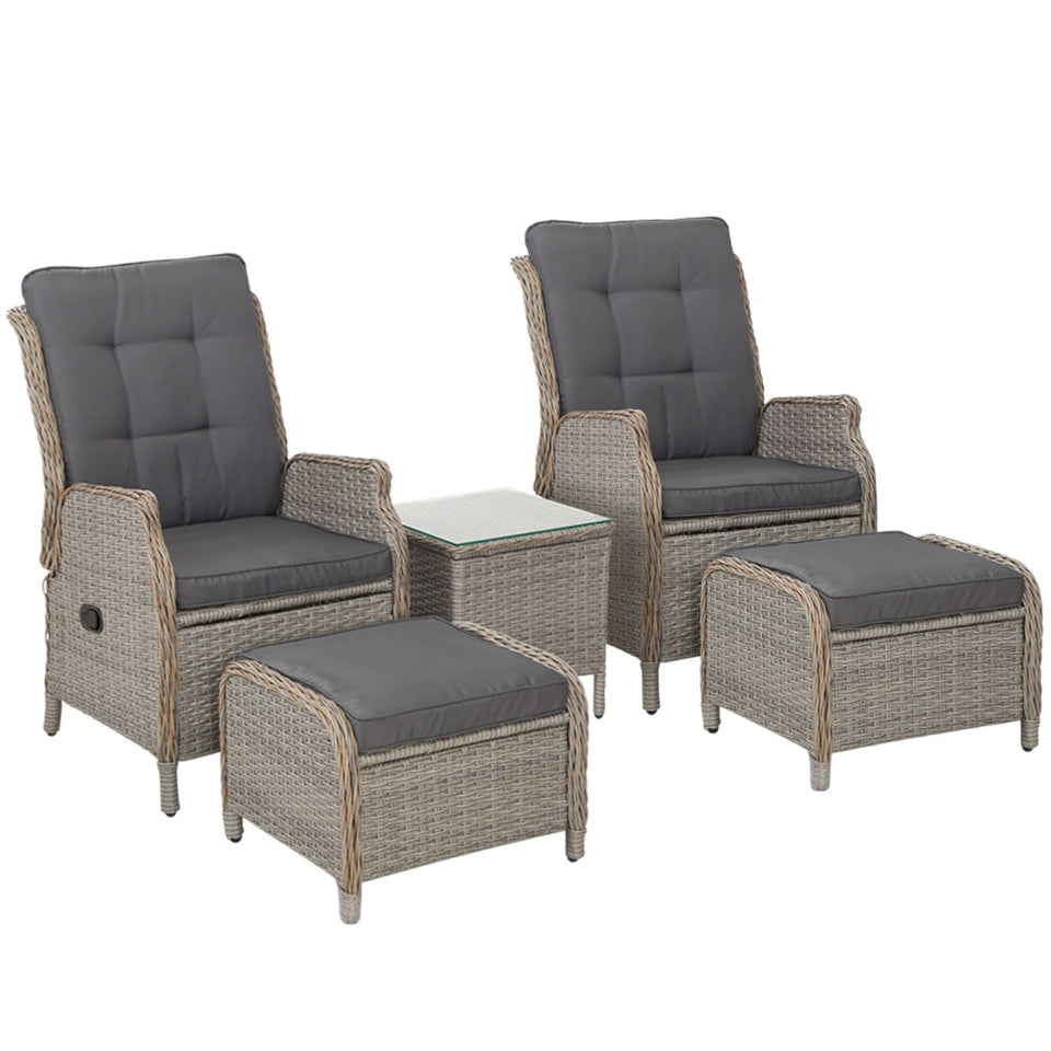 Gardeon Recliner Chairs Sun lounge Outdoor Setting Patio Furniture Garden Wicker - KRE Group