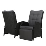 Gardeon Set of 2 Recliner Chairs Sun lounge Outdoor Furniture Setting Patio Wicker Sofa Black - KRE Group