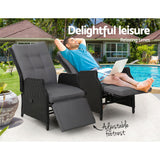 Gardeon Set of 2 Recliner Chairs Sun lounge Outdoor Furniture Setting Patio Wicker Sofa Black - KRE Group