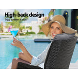 Gardeon Set of 2 Recliner Chairs Sun lounge Outdoor Furniture Setting Patio Wicker Sofa Black - KRE Group