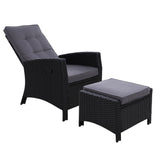 Sun lounge Recliner Chair Wicker Lounger Sofa Day Bed Outdoor Furniture Patio Garden Cushion Ottoman Black Gardeon - KRE Group