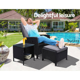 Gardeon Outdoor Setting Recliner Chair Table Set Wicker lounge Patio Furniture Black - KRE Group