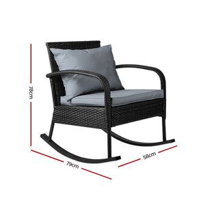 Gardeon Outdoor Furniture Rocking Chair Wicker Garden Patio Lounge Setting Black - KRE Group