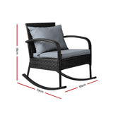 Gardeon Outdoor Furniture Rocking Chair Wicker Garden Patio Lounge Setting Black - KRE Group