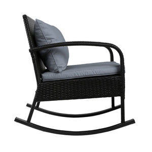 Gardeon Outdoor Furniture Rocking Chair Wicker Garden Patio Lounge Setting Black - KRE Group