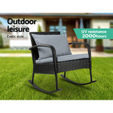 Gardeon Outdoor Furniture Rocking Chair Wicker Garden Patio Lounge Setting Black - KRE Group