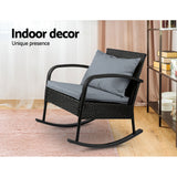 Gardeon Outdoor Furniture Rocking Chair Wicker Garden Patio Lounge Setting Black - KRE Group