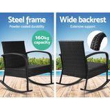 Gardeon Outdoor Furniture Rocking Chair Wicker Garden Patio Lounge Setting Black - KRE Group