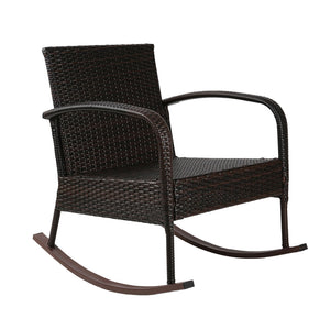 Gardeon Rocking Chairs Table Set Outdoor Setting Wicker Recliner Patio Furniture Brown - KRE Group