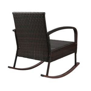 Gardeon Rocking Chairs Table Set Outdoor Setting Wicker Recliner Patio Furniture Brown - KRE Group