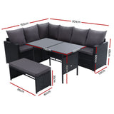 Gardeon Outdoor Furniture Dining Setting Sofa Set Lounge Wicker 8 Seater Black - KRE Group