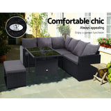 Gardeon Outdoor Furniture Dining Setting Sofa Set Lounge Wicker 8 Seater Black - KRE Group