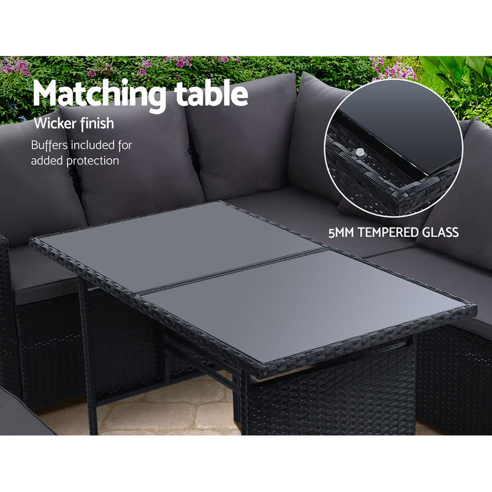 Gardeon Outdoor Furniture Dining Setting Sofa Set Lounge Wicker 8 Seater Black - KRE Group