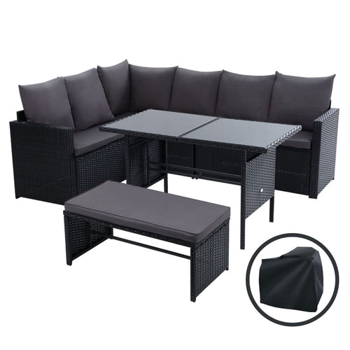 Gardeon Outdoor Furniture Dining Setting Sofa Set Wicker 8 Seater Storage Cover Black - KRE Group