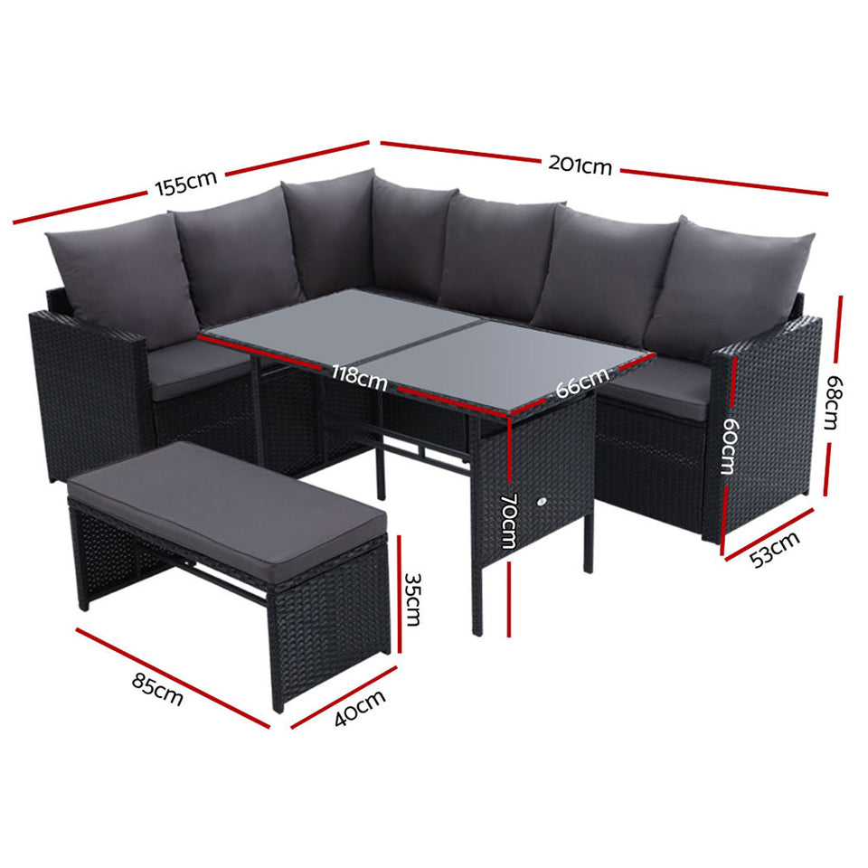 Gardeon Outdoor Furniture Dining Setting Sofa Set Wicker 8 Seater Storage Cover Black - KRE Group