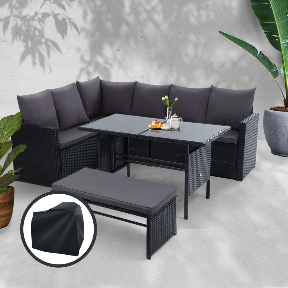 Gardeon Outdoor Furniture Dining Setting Sofa Set Wicker 8 Seater Storage Cover Black - KRE Group