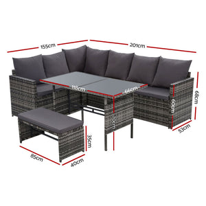 Gardeon Outdoor Furniture Dining Setting Sofa Set Lounge Wicker 8 Seater Mixed Grey - KRE Group