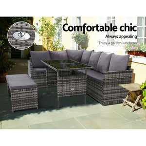 Gardeon Outdoor Furniture Dining Setting Sofa Set Lounge Wicker 8 Seater Mixed Grey - KRE Group