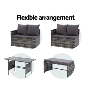 Gardeon Outdoor Furniture Dining Setting Sofa Set Lounge Wicker 8 Seater Mixed Grey - KRE Group