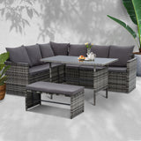 Gardeon Outdoor Furniture Dining Setting Sofa Set Lounge Wicker 8 Seater Mixed Grey - KRE Group