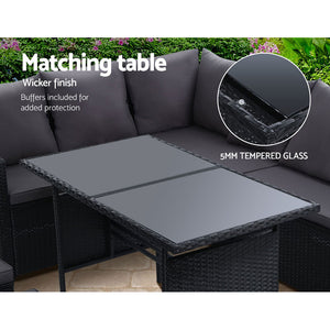 Gardeon Outdoor Furniture Dining Setting Sofa Set Lounge Wicker 9 Seater Black - KRE Group