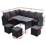 Gardeon Outdoor Furniture Dining Setting Sofa Set Wicker 9 Seater Storage Cover Black - KRE Group