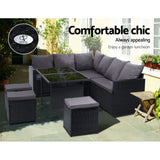 Gardeon Outdoor Furniture Dining Setting Sofa Set Wicker 9 Seater Storage Cover Black - KRE Group