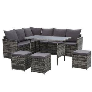 Gardeon Outdoor Furniture Dining Setting Sofa Set Lounge Wicker 9 Seater Mixed Grey - KRE Group