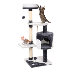 i.Pet Cat Tree 112cm Trees Scratching Post Scratcher Tower Condo House Furniture Wood - KRE Group