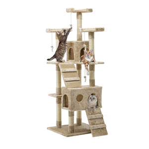 i.Pet Cat Tree 180cm Trees Scratching Post Scratcher Tower Condo House Furniture Wood Beige - KRE Group