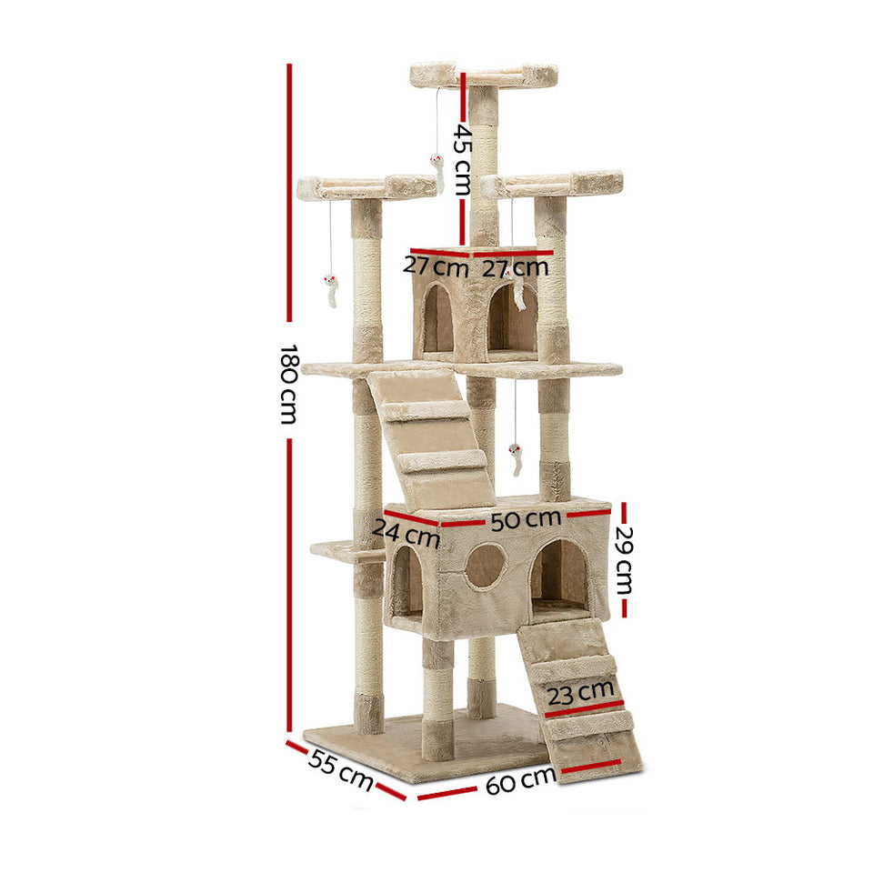 i.Pet Cat Tree 180cm Trees Scratching Post Scratcher Tower Condo House Furniture Wood Beige - KRE Group