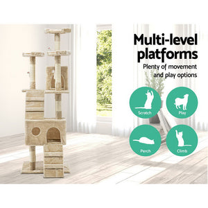 i.Pet Cat Tree 180cm Trees Scratching Post Scratcher Tower Condo House Furniture Wood Beige - KRE Group