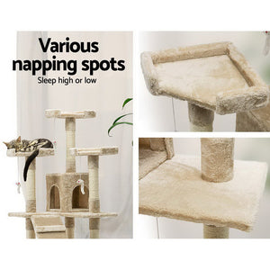 i.Pet Cat Tree 180cm Trees Scratching Post Scratcher Tower Condo House Furniture Wood Beige - KRE Group