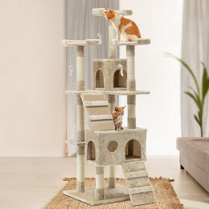 i.Pet Cat Tree 180cm Trees Scratching Post Scratcher Tower Condo House Furniture Wood Beige - KRE Group