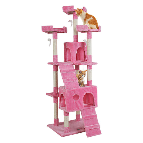 i.Pet Cat Tree 180cm Trees Scratching Post Scratcher Tower Condo House Furniture Wood Pink - KRE Group