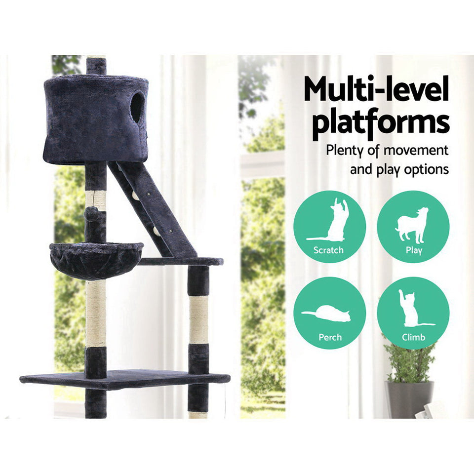 i.Pet Cat Tree 260cm Trees Scratching Post Scratcher Tower Condo House Furniture Wood Blue - KRE Group