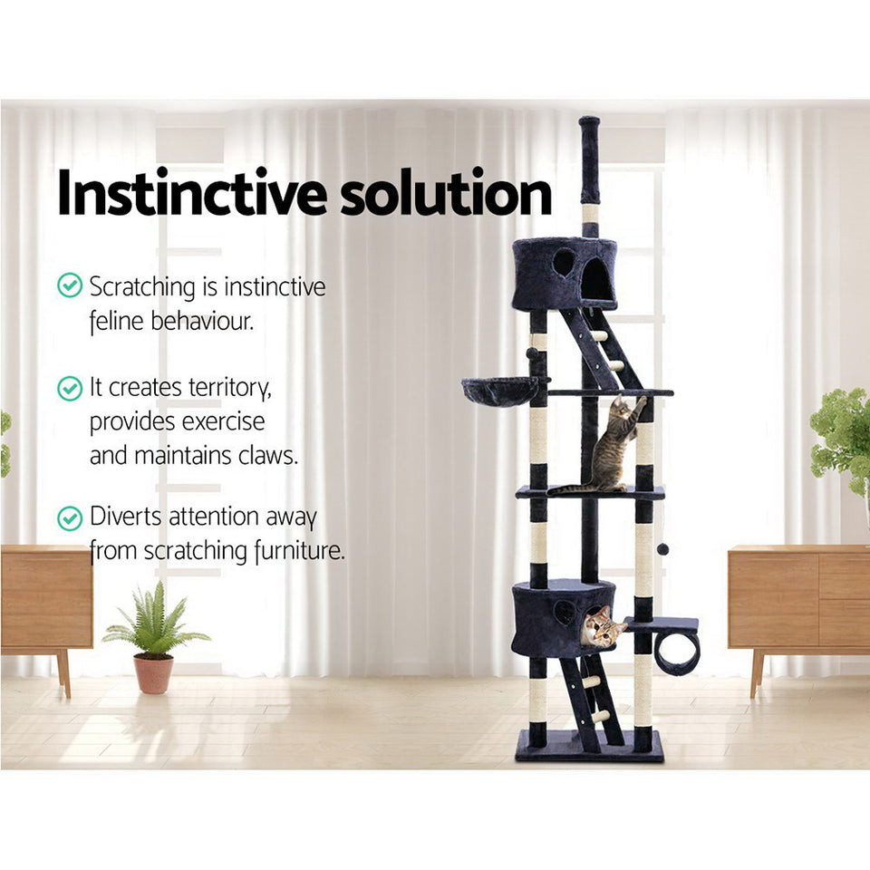 i.Pet Cat Tree 260cm Trees Scratching Post Scratcher Tower Condo House Furniture Wood Blue - KRE Group