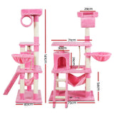 i.Pet Cat Tree 141cm Trees Scratching Post Scratcher Tower Condo House Furniture Wood Pink - KRE Group