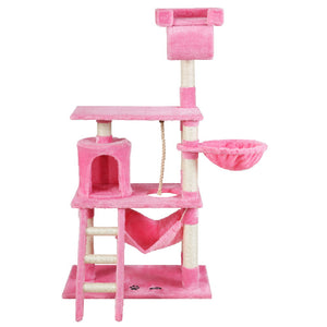 i.Pet Cat Tree 141cm Trees Scratching Post Scratcher Tower Condo House Furniture Wood Pink - KRE Group