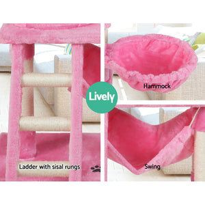 i.Pet Cat Tree 141cm Trees Scratching Post Scratcher Tower Condo House Furniture Wood Pink - KRE Group