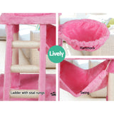 i.Pet Cat Tree 141cm Trees Scratching Post Scratcher Tower Condo House Furniture Wood Pink - KRE Group