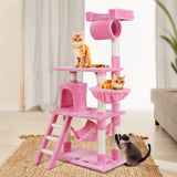 i.Pet Cat Tree 141cm Trees Scratching Post Scratcher Tower Condo House Furniture Wood Pink - KRE Group